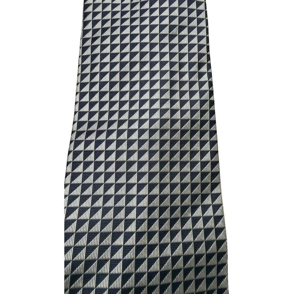 Lauren Ralph Lauren Blue Silver Geometric Print Hand Finished Silk Tie